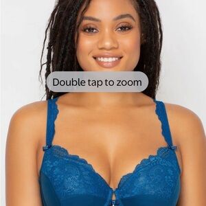 Curvy Couture Tulip Lace Push Up Bra, Blue Sapphire, 34G